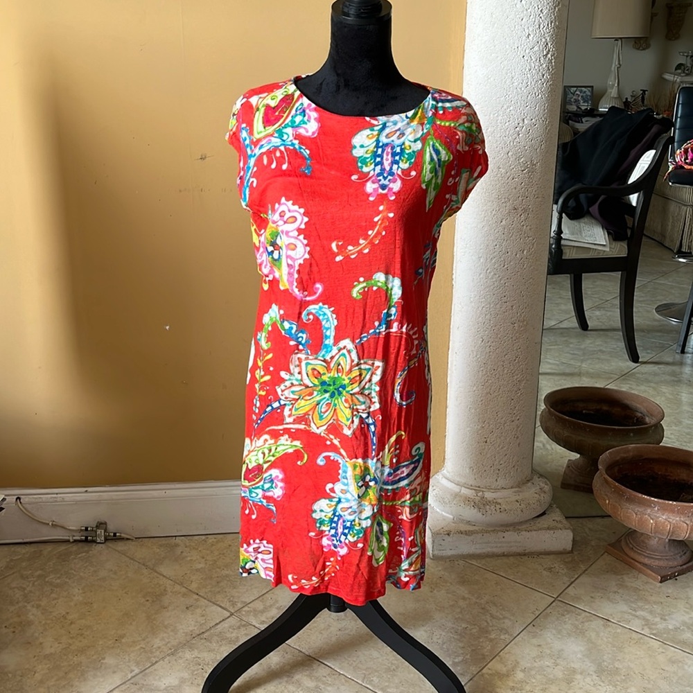 LAUREN Raloh Lauren Knee Length Red Floral Dress Size PS